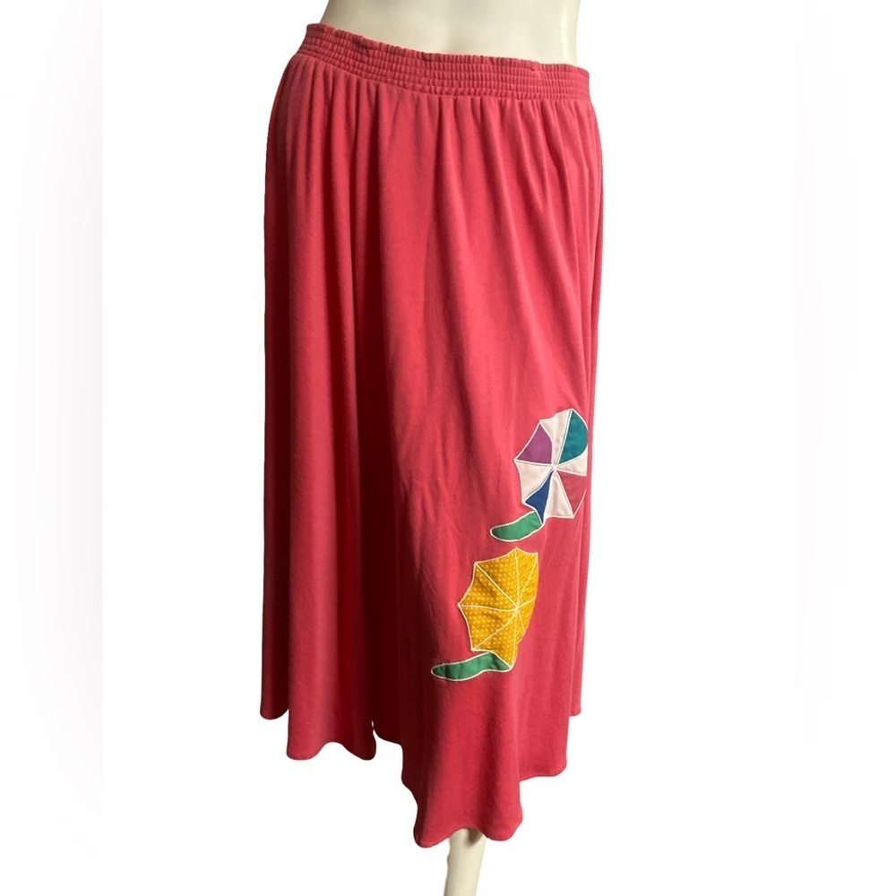 Jilly 80s/90s Pink Skirt w/ Colorful Umbrella Design - Picture 2 of 5